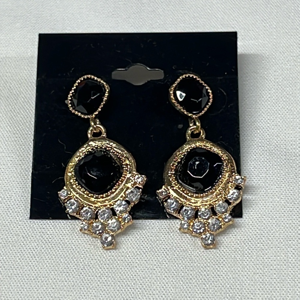 Black & Gold Statement Drop Earrings